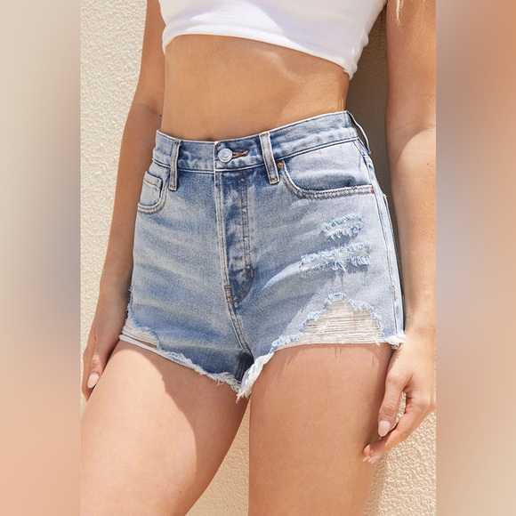 NWT PacSun Light Blue Ripped Vintage High Waisted Denim Shorts 25 Boho Beach - Picture 4 of 16